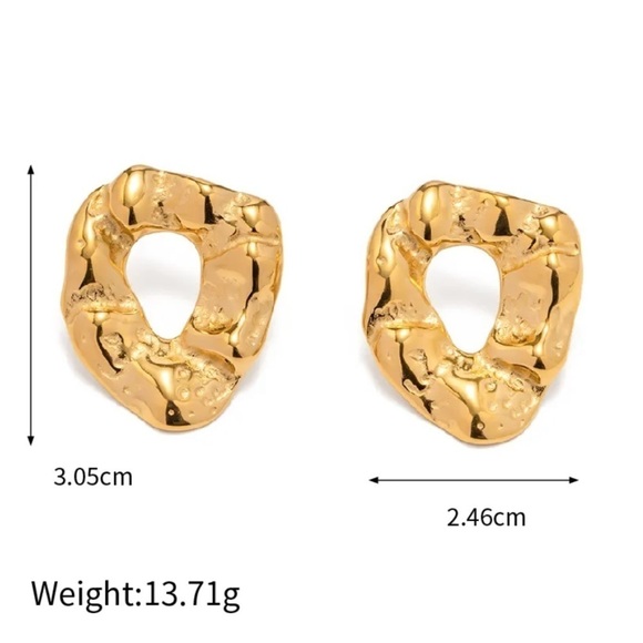 18K Gold Plated *Irregular Texture* Stud Earrings - Picture 6 of 10